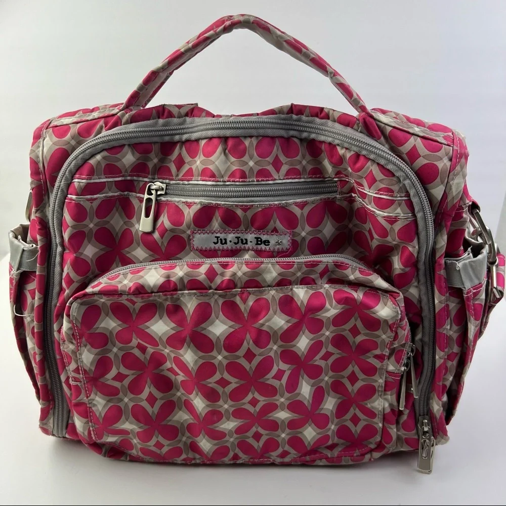 Ju Ju Be Gray Pink Crossbody Backpack Diaper Bag Tote
